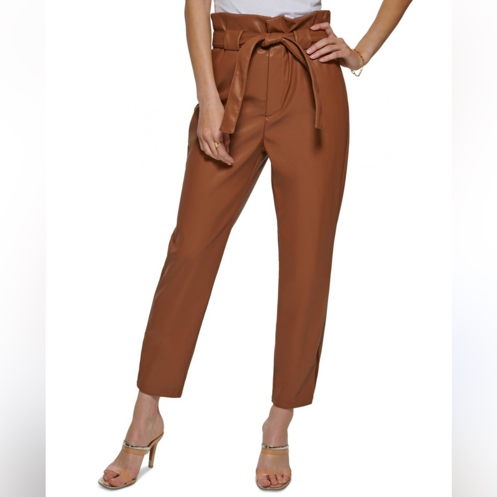 DKNY Womens Faux-Leather High-Rise Ankle Pants Brown 4P Business‎ Casual winter